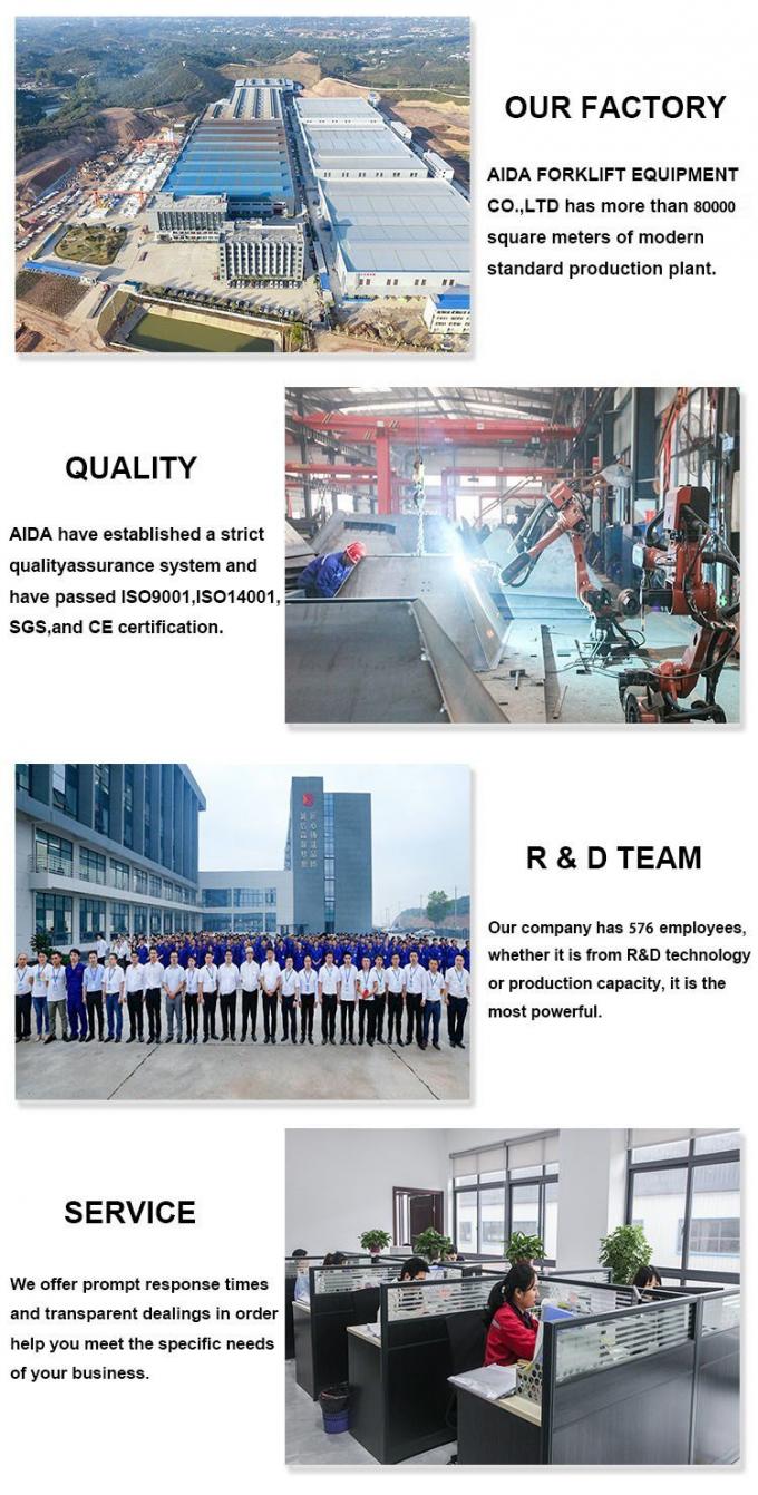 Hot Sale Four-Wheels Aida 5.5m 6m Electric Forklift 1 Ton 1.5 Ton 2 Ton Battery 48V Battery Operated Forklift
