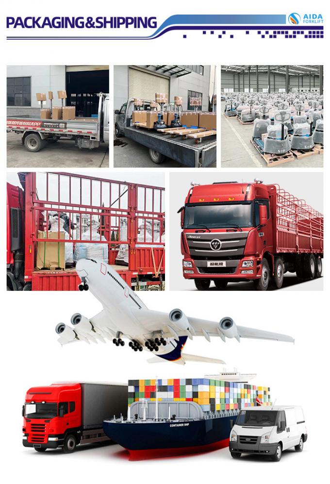 Hot Sale Four-Wheels Aida 5.5m 6m Electric Forklift 1 Ton 1.5 Ton 2 Ton Battery 48V Battery Operated Forklift