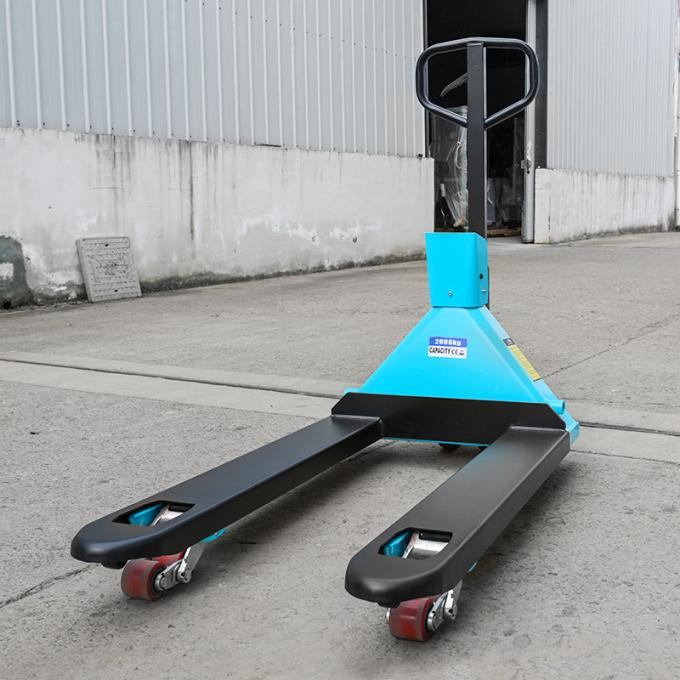 Camión de paletas de mano azul 2500kg, Jack de paletas manual con impresora 0