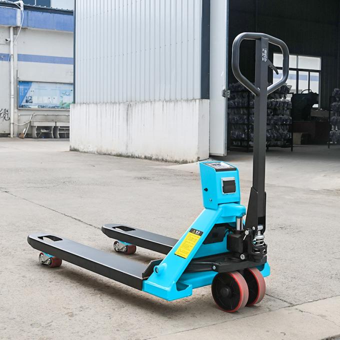 Camión de paletas de mano azul 2500kg, Jack de paletas manual con impresora 1